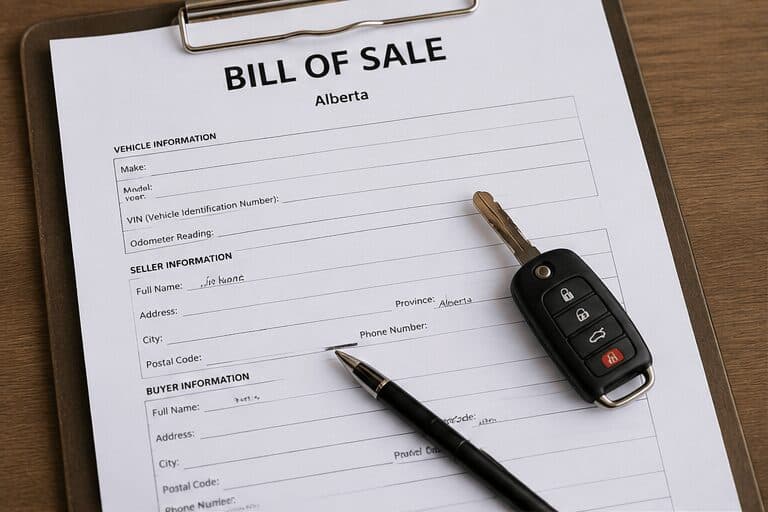 Bill of sale and vehicle transfer details